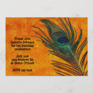 Peacock Feather com Convite de Aniversário Laranj