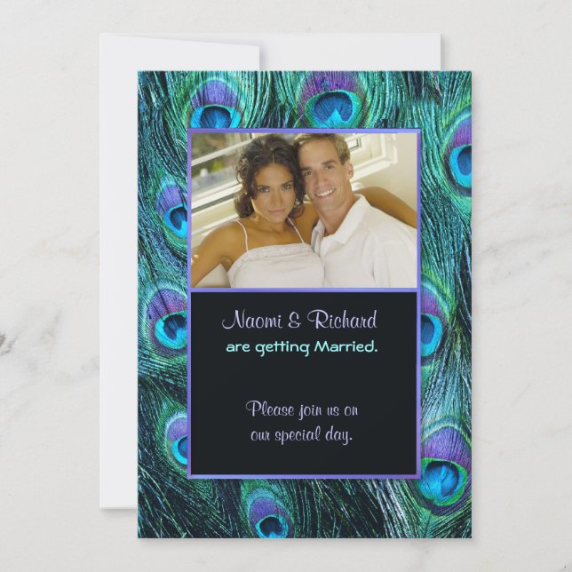 Peacock Feather Drama - Convite para Casamento Fot (Frente)