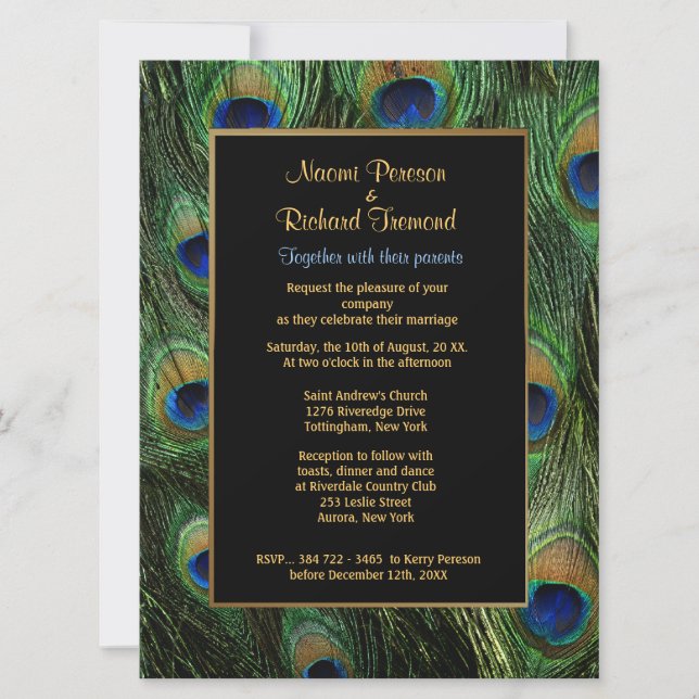 Peacock Feather Green 6,5" x 8 Convite De Casament (Frente)