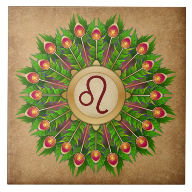Peacock Feather Wreath Zodiac Sinal Leo (Frente)