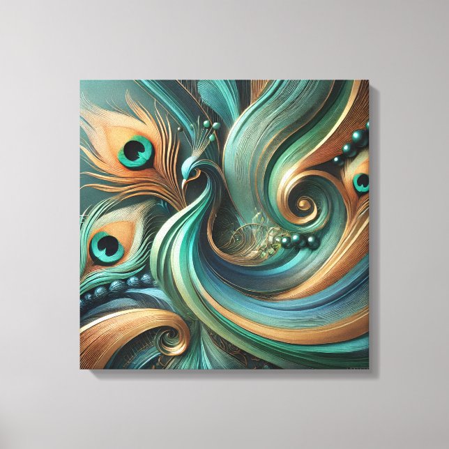 Peacock Feathers in Abstract Flow Canvas Art (Frente)