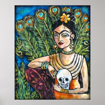 Peacock Frida Kahlo e Skull Poster