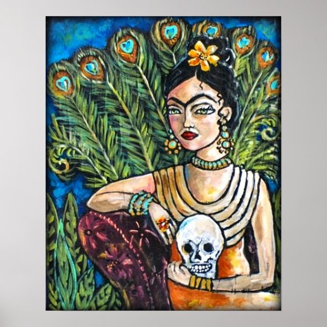 Peacock Frida Kahlo e Skull Poster (Frente)