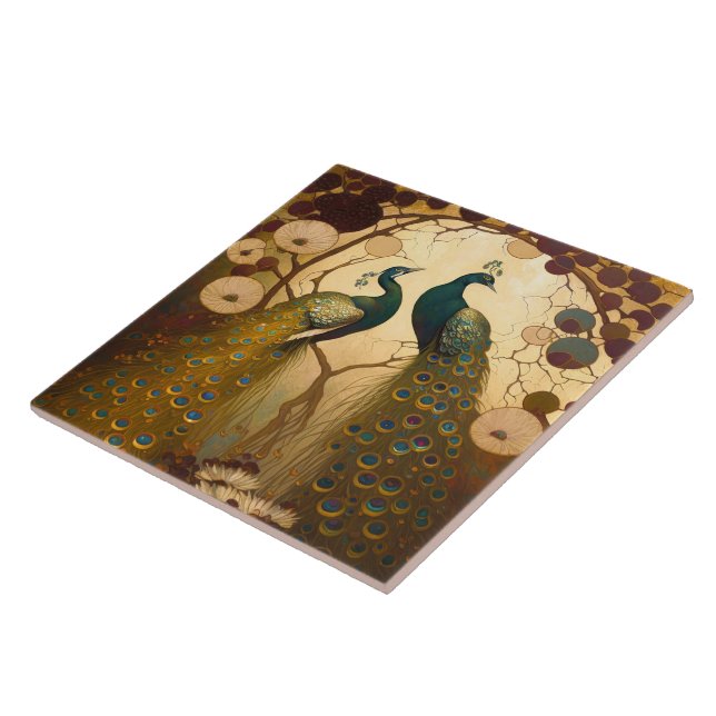 Peacock Klimt Dourado Muro Verde Arte Nouveau