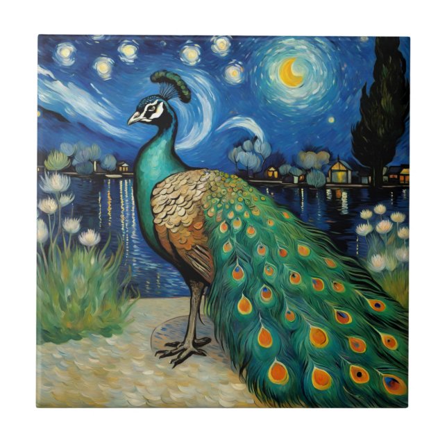 Peacock na Noite Estrelada por Van Gogh (Frente)