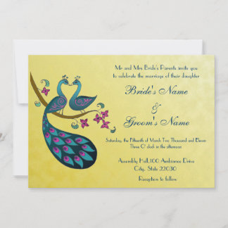 Peacock -Peahen Convite de casamento, mostarda ama