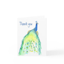Peacock Pintado com Aquarela Obrigado Cartão Nota