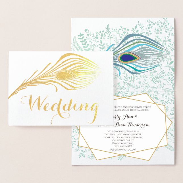 Peacock Typografia Silver Foil Casamento Convites (Exibição)