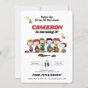 Peanuts Gang   Convite de aniversário para beisebo