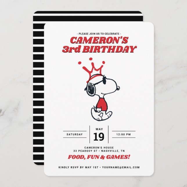 Peanuts Joe Legal Convite de Aniversário (Frente/Verso)