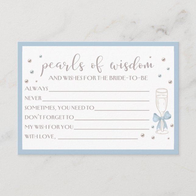 Pearls and Prosecco Blue Bow Bridal Shower Card (Frente)