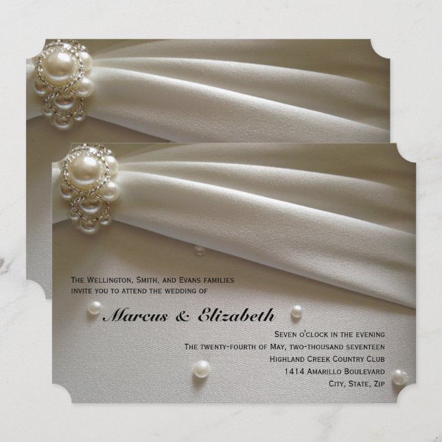 Pearls Ivory Cream Convite Para Casamento (Frente/Verso)