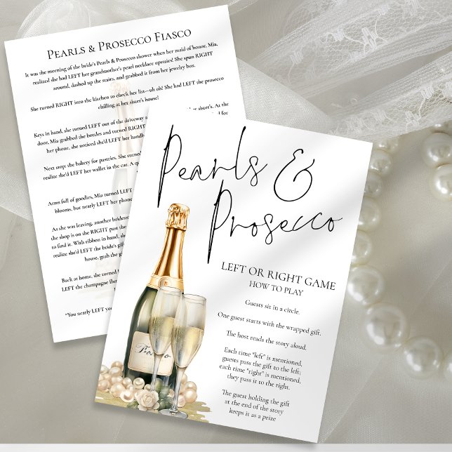 Pearls Prosecco - Cartão de jogo à esquerda do Chá (Front and back view)