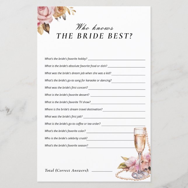 Pearls Prosecco que conhece o melhor jogo da noiva (Frente)