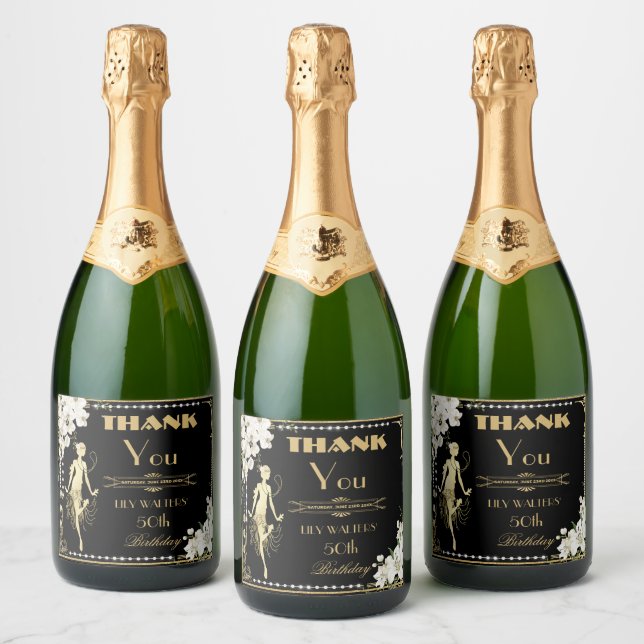 Pearls White Floral Art Deco Gatsby 20s Aniversári (Garrafas)