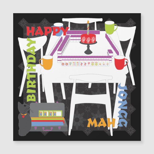 Peças de Mah Jongg e cartão de ímã de mesa (Frente)