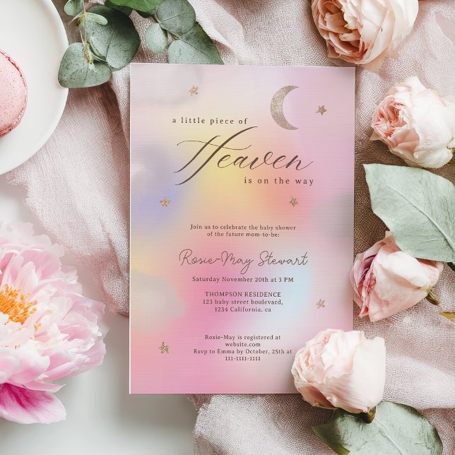 Pedaço do Céu Convite de Chuvada de Bebê Holográfi (Piece of Heaven Celestial Holographic Baby Shower Invitation)