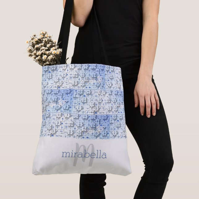 Pedaços De Quebra-cabeça Cute Monogramados De Tote (Close Up)