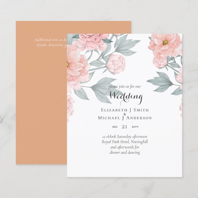PEDAÇOS ORÇAMENTAIS Casamento de Pêssego Rosa (Frente/Verso)