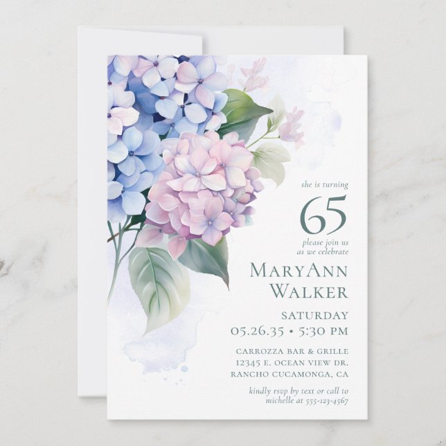Pedido de Cartão de Aniversário do 65º Hydrangeas  (Frente)
