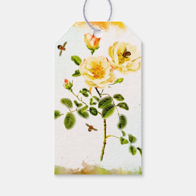 Pedra de Aquarela de Rosas com Etiqueta de Present (Frente)