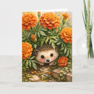 Peekaboo Hedgehog Marigold Garden Aquarela Cartão
