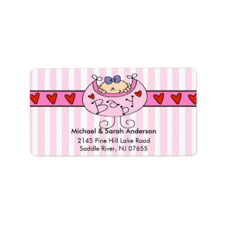 Peeking Baby Girl com etiqueta de endereço de bib