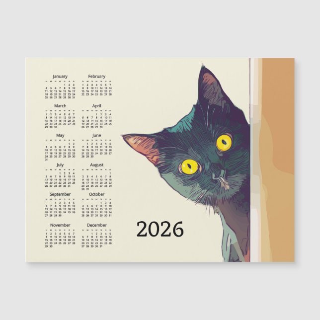 Peeking Cat 2026 Calendar Magnetic Card (Frente)