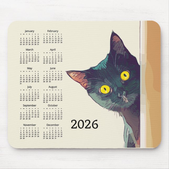 Peeking Cat 2026 Calendar Mousepad (Frente)