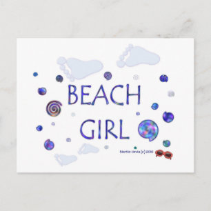 Pegadas de Garota de Praia   Cartão postal Blue B