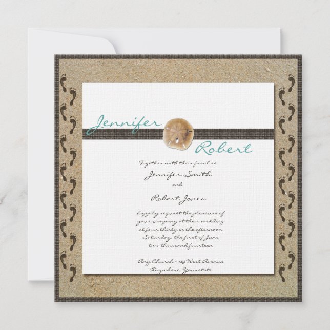 Pegadas no Convite para Casamento de Areia (Frente)