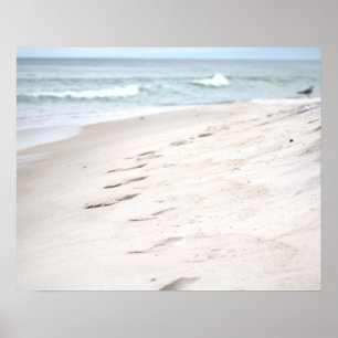 Pegadas no Impressão de Poster de 16x20 da praia