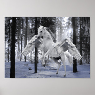Pegasus voou o poster da neve da floresta do