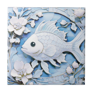 Peixe Art Nouveau Faux Alivio Mar Azul Oceano Pací