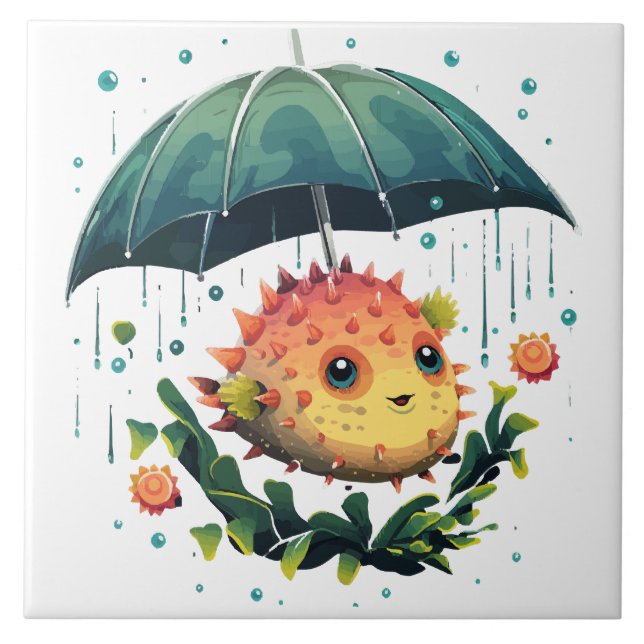 Peixe Baiacu Dia Chuvoso Com Guarda-Chuva (Frente)