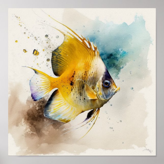 Peixe borboleta com poster de aquarela (Frente)