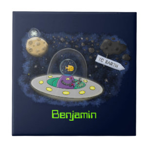 Peixe feliz bonito com ilustração de desenho espac