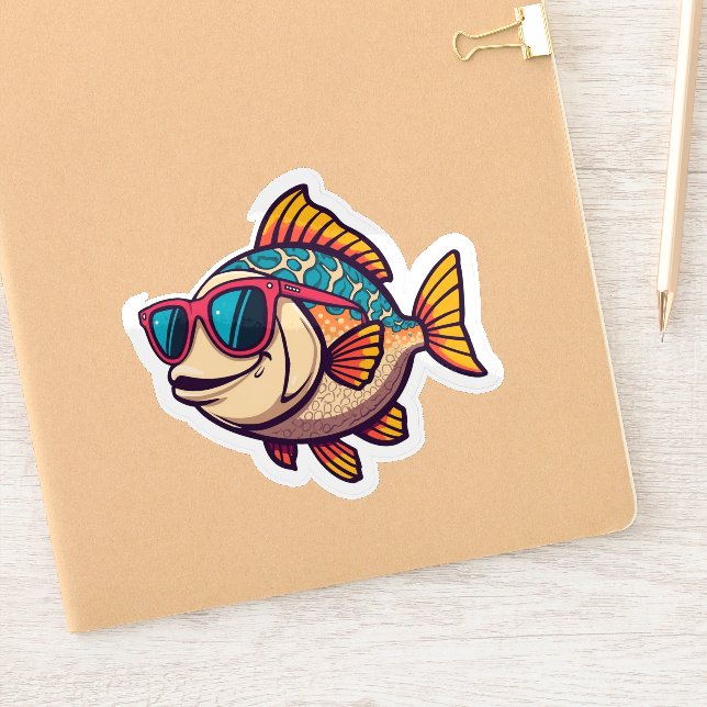 "Peixe Funky com Adesivo de Óculos de Sol (Notebook)