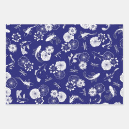 Peixe-Koi azul e branco no padrão Lotus Pond