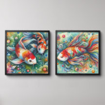 Peixe-Koi Colorido Aquarela Laranja