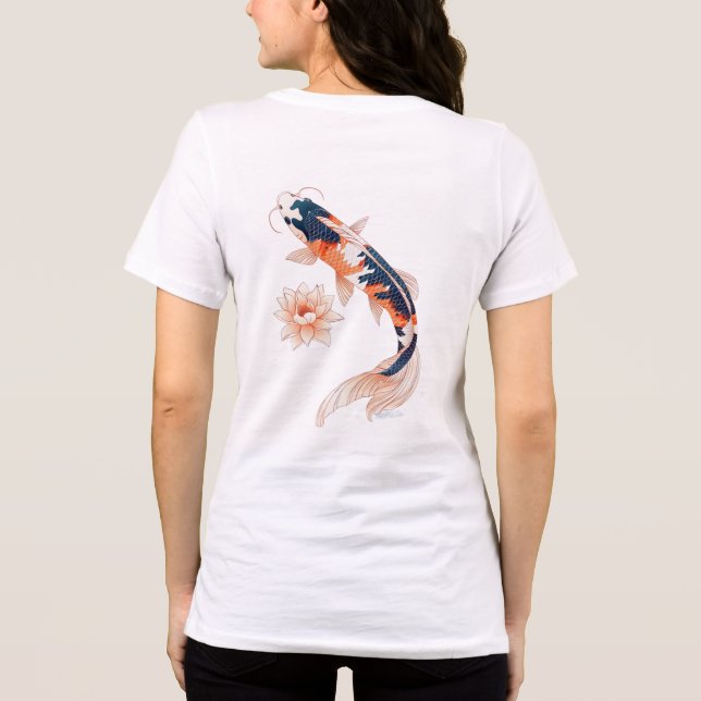Peixe Koi Elegante e Flor Lotus de dupla face T-S (Verso)