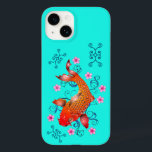 Peixe-koi - Turquesa-laranja-oriental<br><div class="desc">Transforme seu telefone em uma pequena lagoa koi portátil com este caso. Um peixe "Orange koi" de estilo oriental rodeado por pequenas flores cor-de-rosa num fundo de turquesa.</div>