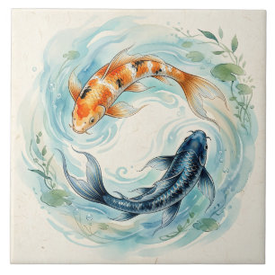 Peixe Koi Yin Yang em Aquarela