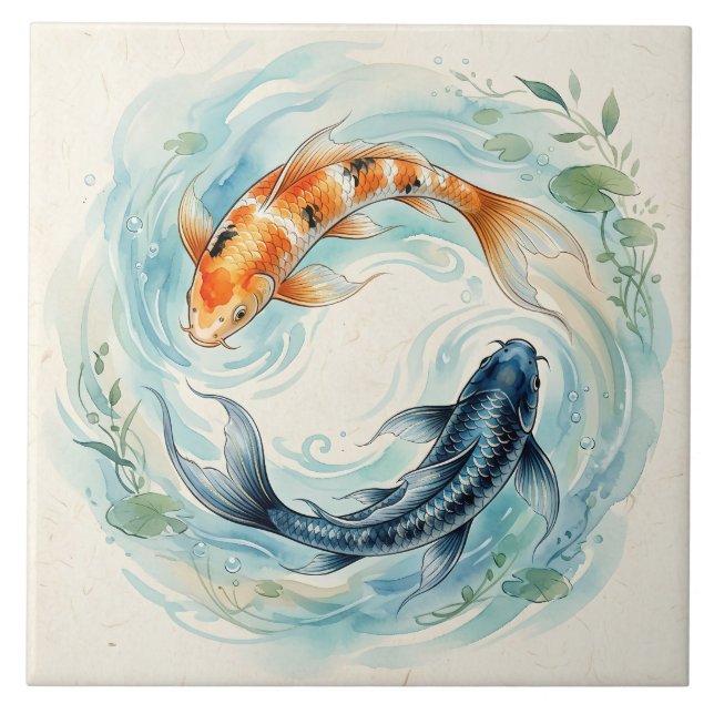 Peixe Koi Yin Yang em Aquarela (Frente)