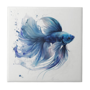 Peixe Lutador Azul Azulejo Cerâmico Aquarela