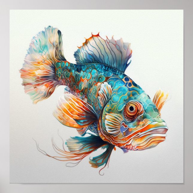 Peixe mandarim em pôster de aquarela (Frente)
