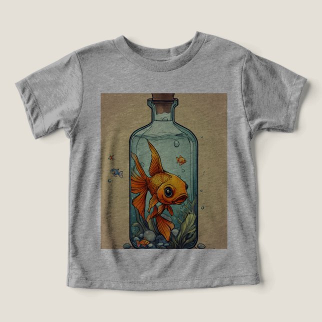 Peixe numa garrafa - Design de Camisa Aquática Úni (Design frontal)