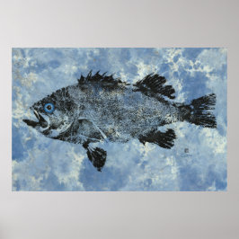 Peixe-Rockfish Preto em Azul - Poster de 36" x 24"