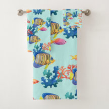 Peixe tropical e conjunto de toalhas de coral de a