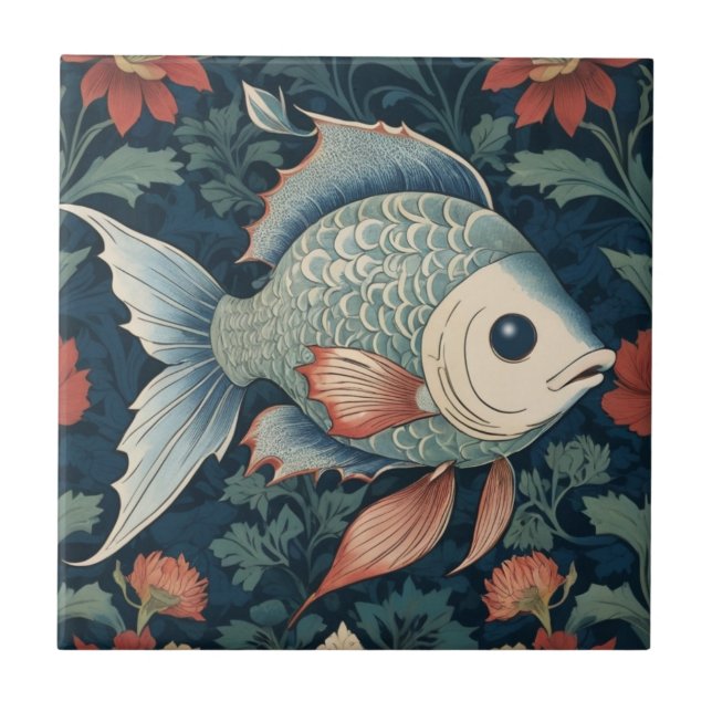 Peixe tropical William Morris estilo Ocean Sea Lif (Frente)